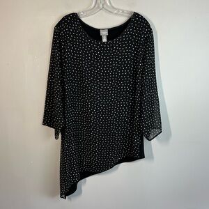 Travelers by Chico’s Black Polka Dot Asymmetrical Hem Top Size 3 (XL)